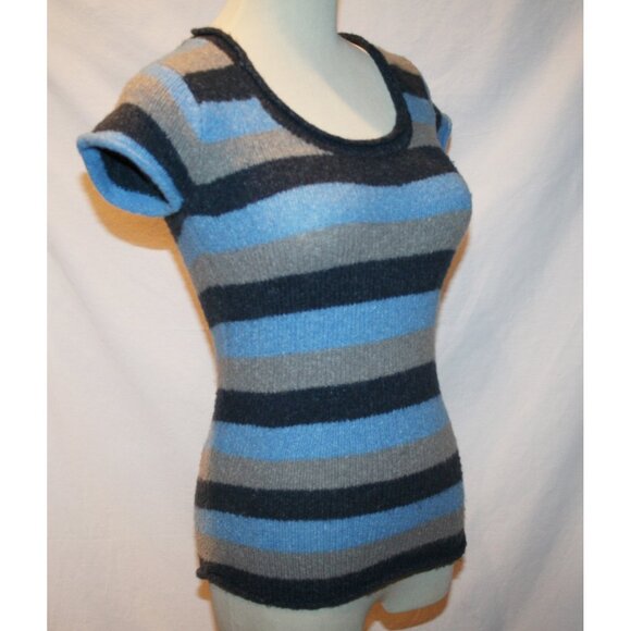 BCBG MaxAzria Blue Gray Striped Wool Blend Sweater Top XS - Picture 3 of 7